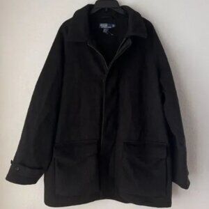 Vtg Polo Ralph Lauren Black Gray Wool Pea Coat Winter Jacket Mens Sz L Lined‎
